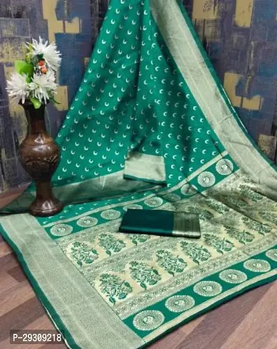 Stylish Green Banarasi Silk Saree with Blouse piece For Women