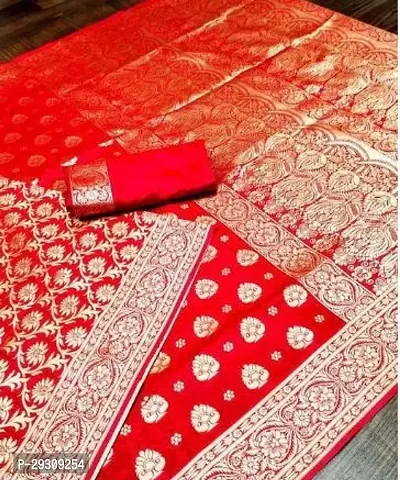 Stylish Red Banarasi Silk Saree with Blouse piece For Women