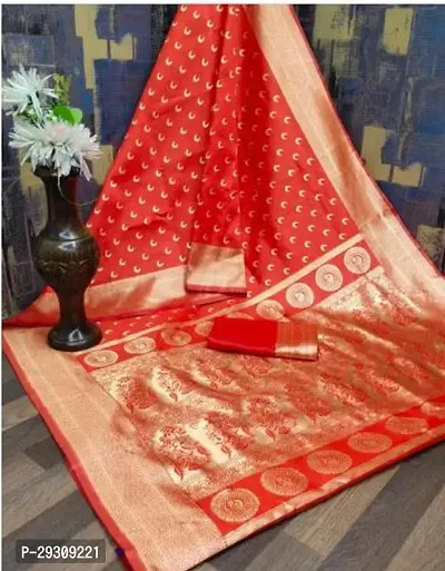 Stylish Red Banarasi Silk Saree with Blouse piece For Women