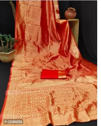 Stylish Red Banarasi Silk Saree with Blouse piece For Women