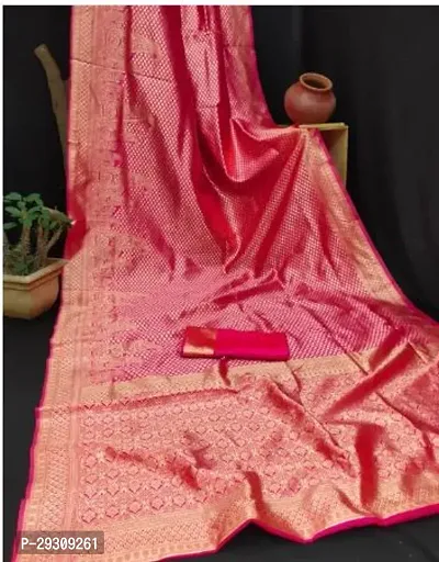 Stylish Pink Banarasi Silk Saree with Blouse piece For Women