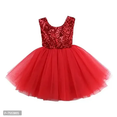 Fancy Party Wear Sequence Work Red Colour Girls Frock-thumb0