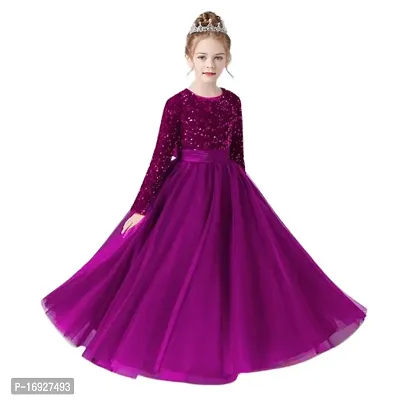 Girls Readymade Long Sleeve Sequin Work Gown Type Dress-thumb0