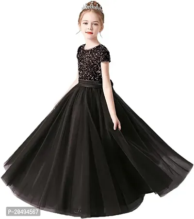 Girls Readymade Short Sleeve Sequin Work Gown Type Dress-thumb0