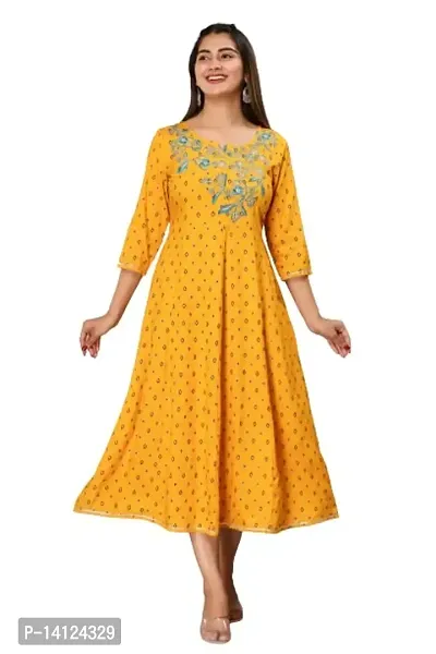 RangRaazi Women's Rayon Floral Printed Anarkali 3/4 Sleeve Kurti/Kurta/Dress/Suit for Ladies Color Pack of 1-thumb0