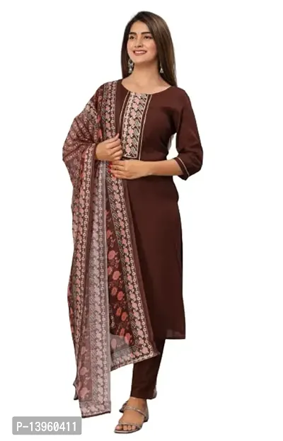 Stylish Fancy Rayon Kurta With Bottom Wear And Dupatta Set For Women