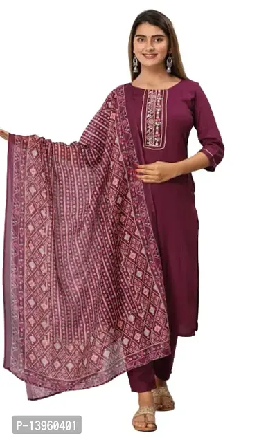 Stylish Fancy Rayon Kurta With Bottom Wear And Dupatta Set For Women-thumb0