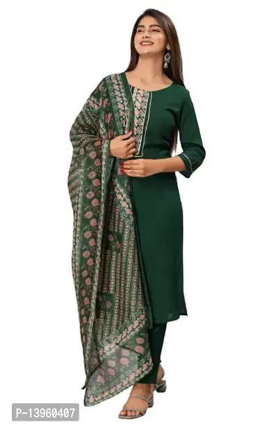 Stylish Fancy Rayon Kurta With Bottom Wear And Dupatta Set For Women-thumb0