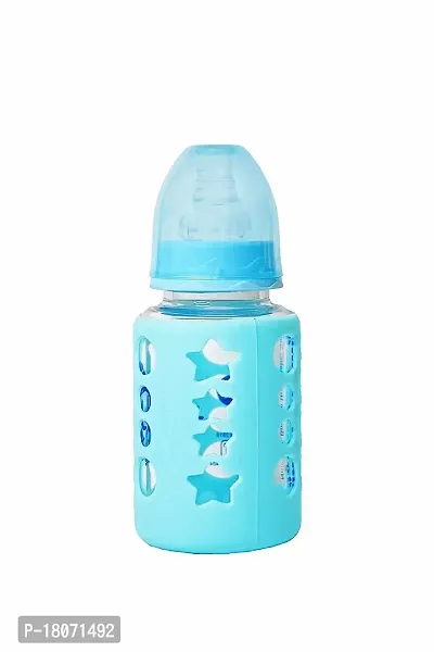 DREAM CHOICE Unbreakable Glass Feeding Bottle with Warmer Cover (120ml, Blue) Random Colour