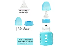 DREAM CHOICE Unbreakable Glass Feeding Bottle with Warmer Cover (120ml, Blue) Random Colour-thumb1