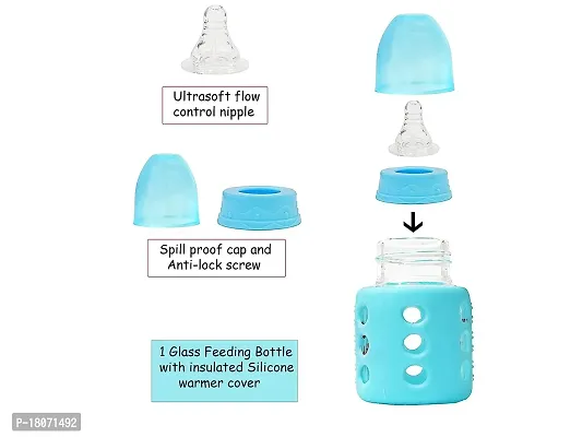 DREAM CHOICE Unbreakable Glass Feeding Bottle with Warmer Cover (120ml, Blue) Random Colour-thumb2