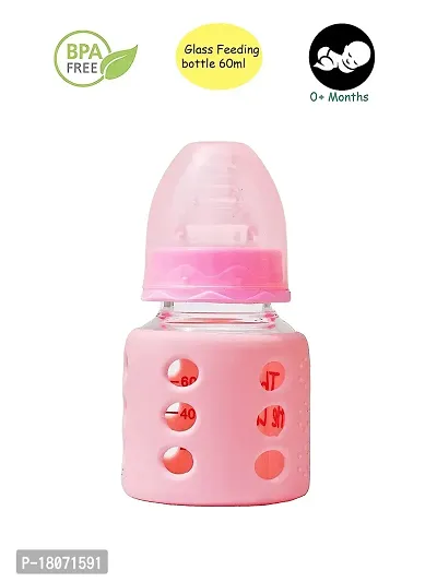Dream Choice Pink Baby Glass Feeding Bottle 60 ML Random Colour-thumb0