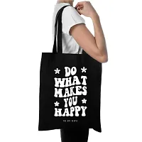 Happy Black Tote Bag| Canvas| Fashion| Eco Friendly| Shoulder Bag| for Gym Beach Shopping College| The Art People|-thumb1