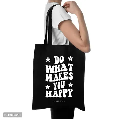 Happy Black Tote Bag| Canvas| Fashion| Eco Friendly| Shoulder Bag| for Gym Beach Shopping College| The Art People|-thumb2
