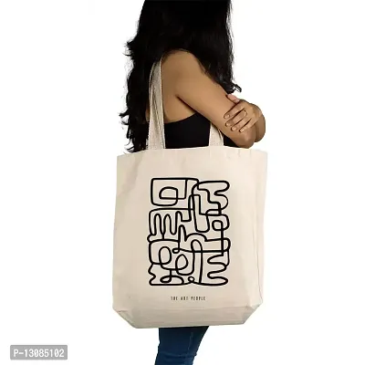 Continuous Lines Off White Tote Bag| Canvas| Fashion| Eco Friendly| Shoulder Bag| for Gym Beach Shopping College| The Art People|-thumb2