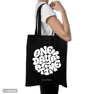 One Day Black Tote Bag| Canvas| Fashion| Eco Friendly| Shoulder Bag| for Gym Beach Shopping College| The Art People|-thumb2