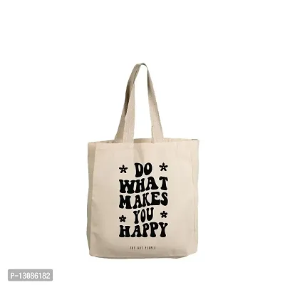 Happy Off White Tote Bag| Canvas| Fashion| Eco Friendly| Shoulder Bag| for Gym Beach Shopping College| The Art People|-thumb0