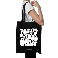 Positive Vibes Only Black Tote Bag| Canvas| Fashion| Eco Friendly| Shoulder Bag| for Gym Beach Shopping College| The Art People|-thumb1