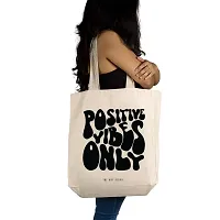 Positive Vibes Only Off White Tote Bag| Canvas| Fashion| Eco Friendly| Shoulder Bag| for Gym Beach Shopping College| The Art People|-thumb1