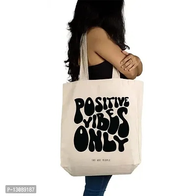 Positive Vibes Only Off White Tote Bag| Canvas| Fashion| Eco Friendly| Shoulder Bag| for Gym Beach Shopping College| The Art People|-thumb2