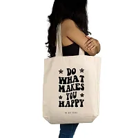 Happy Off White Tote Bag| Canvas| Fashion| Eco Friendly| Shoulder Bag| for Gym Beach Shopping College| The Art People|-thumb1