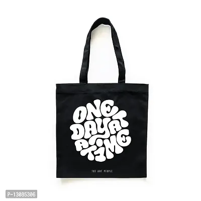 One Day Black Tote Bag| Canvas| Fashion| Eco Friendly| Shoulder Bag| for Gym Beach Shopping College| The Art People|-thumb0