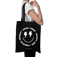 Good Vibes Black Tote Bag| Canvas| Fashion| Eco Friendly| Shoulder Bag| for Gym Beach Shopping College| The Art People|-thumb1