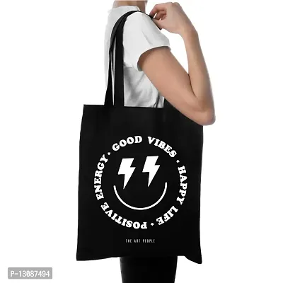 Good Vibes Black Tote Bag| Canvas| Fashion| Eco Friendly| Shoulder Bag| for Gym Beach Shopping College| The Art People|-thumb2