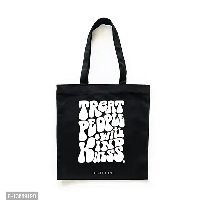 Kindness Black Tote Bag| Canvas| Fashion| Eco Friendly| Shoulder Bag| for Gym Beach Shopping College| The Art People|-thumb0