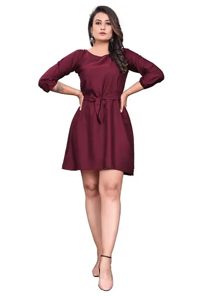 HINDVA Handicraft Western Dresses for Women | Short A-Line Dress for Girls | Mini Dress for Women Color-Maroon Size-