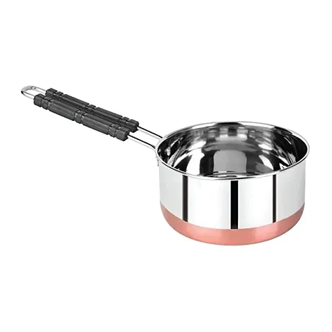 Shopeum? Stainless Steel Copper Bottom Sauce Pan Flat Base Tea Milk Coffee Tapeli Patila Pot Bhagona Cookware with Handle Pan 1000 ml Capacity (1 Piece)