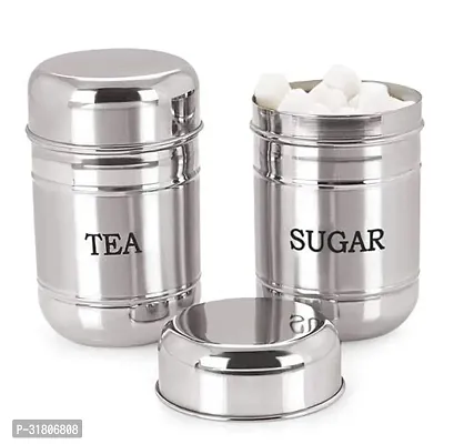 Stylish Steel Tea Sugar Containers Set of 2 750ml each (Classic 2 Pc Set)-thumb0