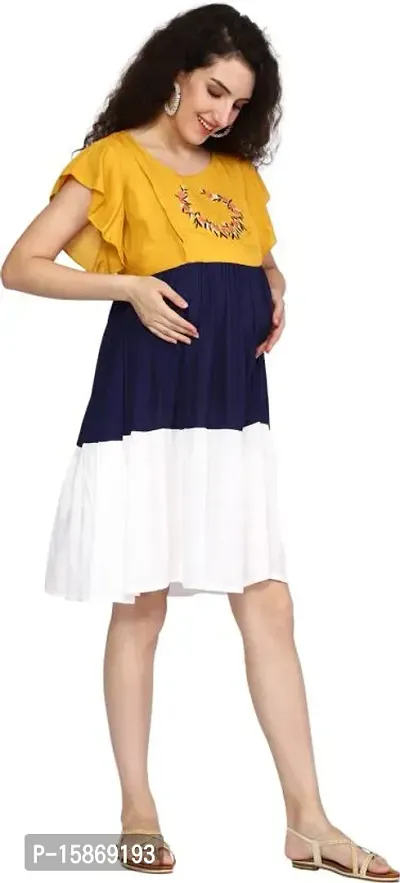 Gmi Women Fit and Flare Yellow, Blue, White Dress-thumb3