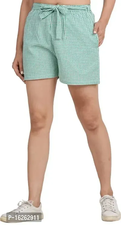 GMI Checkered Women GREEN Regular Shorts-thumb4