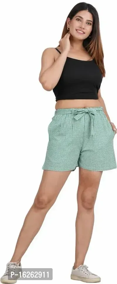 GMI Checkered Women GREEN Regular Shorts