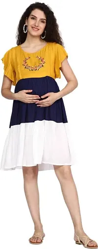 Gmi Women Fit and Flare Yellow, Blue, White Dress