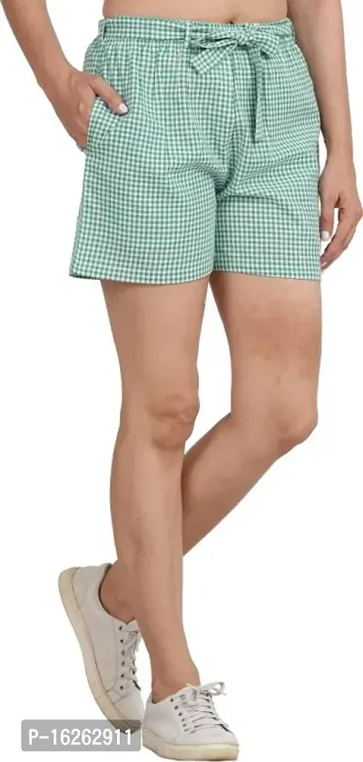 GMI Checkered Women GREEN Regular Shorts-thumb5