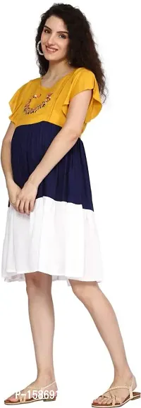 Gmi Women Fit and Flare Yellow, Blue, White Dress-thumb5