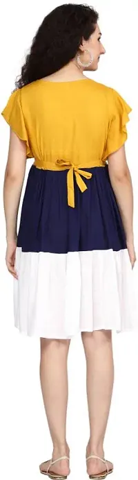 Gmi Women Fit and Flare Yellow, Blue, White Dress-thumb1