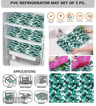 Multipurpose Multicoloured Printed PVC Refrigerator Mat Set of 3 Pieces (Size : 12X18 Inches)-thumb0