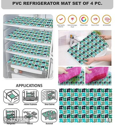 Multipurpose Multicoloured Printed PVC Refrigerator Mat Set of 4 Pieces (Size : 12X18 Inches)-thumb0