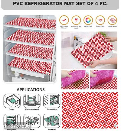 Multipurpose Red Printed PVC Refrigerator Mat Set of 4 Pieces (Size : 12X18 Inches)