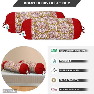 Red Cotton Bolster Cover Set - Pack of 2-thumb0