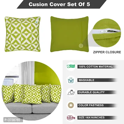 Cotton Decorative Throw Pillow/Cushion Covers (16 x 16 inch, Green) - Set of 5