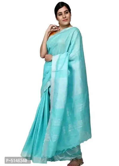 Linen Blend Saree With Plain Zari Border Design And Running Blouse Piece-thumb0