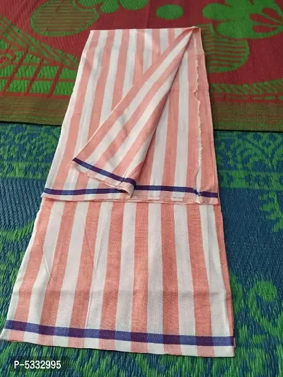 Bhagalpuri Pink and white double striped dull Silk Lungi Mundu Dhoti-thumb0