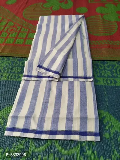 Bhagalpuri Blue  and white double striped dull Silk Lungi Mundu Dhoti