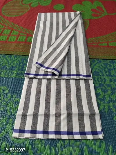Bhagalpuri Grey and white double striped dull Silk Lungi Mundu Dhoti