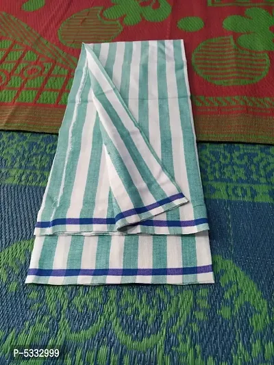 Bhagalpuri Green  and white double striped dull Silk Lungi Mundu Dhoti