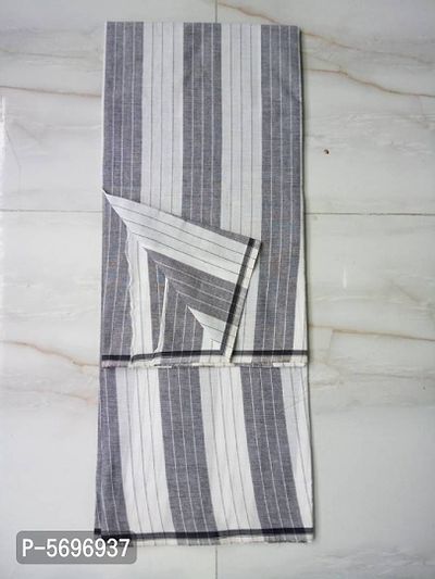 Queen Silk Double stripes Black and White Bhagalpuri Pure Cotton Lungi-thumb0